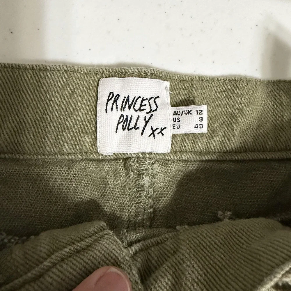 Princess Polly Olive Green Cargo Mini Skirt Womens US 8 Side Buckles Utility Y2K